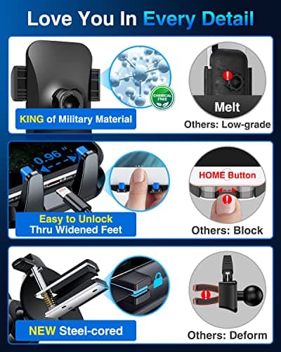 VANMASS Top Car Phone Holder 2026 [85+ lbs Strongest Suction & True Military-Grade] Rotatable Mobile Phone Mount Universal Dashboard Windscreen Vent Desk Automobile for iPhone 17-Pro Max 16 15 Samsung — view 6