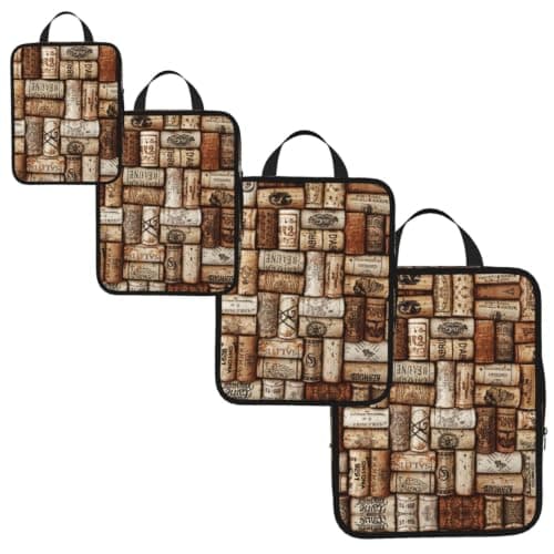 Wine Cork Print 4‑set Compression Packing Cubes, Expandable Travel Organizers Bags For Luggage Suitcase — view 2