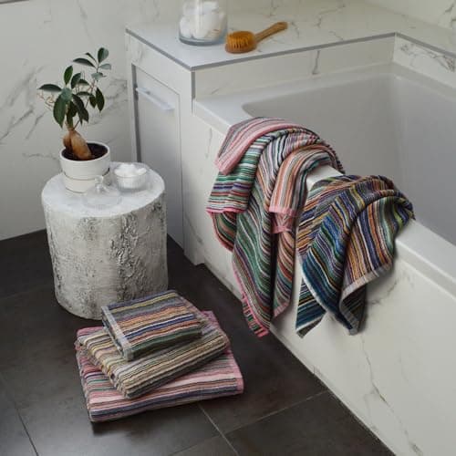 Odyssey 100% Recycled Cotton Bath Sheet Set - Multi Coloured Remnant Yarn Stripe, Absorbent, Quick Dry, 2 x Large Bath Towels 90 x 150cm, Lightweight 400GSM — view 4