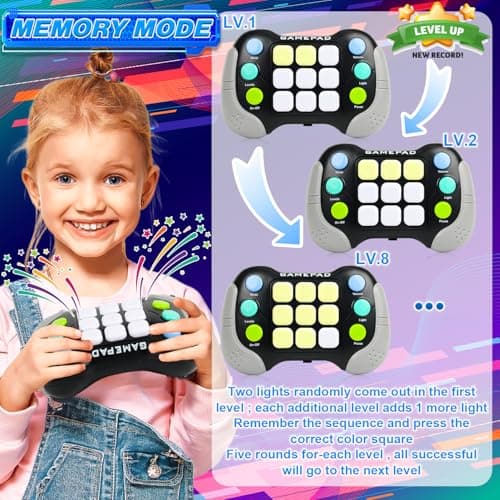 Sensory Fidget Toys for Kids Age 5 6 8 9 Year Old Boy Gifts, Handheld Pop Games Birthday Presents for 5-10 Year Old Girls Boys Stocking Fillers Travel Toy Games Consoles for Teenage (Grey) — view 3