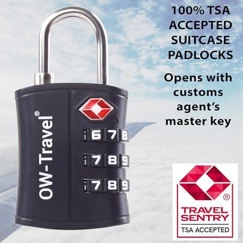 OW-Travel Suitcase Locks, TSA Approved Luggage Padlocks, Black ABS, 1 Pack — view 4