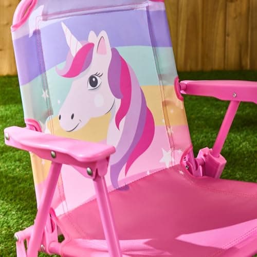 OHS Kids Camping Chair Unicorn, Kids Beach Chair with Umbrella Lightweight Comfy Steel Frame Folding Childrens Camping Chairs Perfect for Camping Trips Beach Garden, Pink — view 3