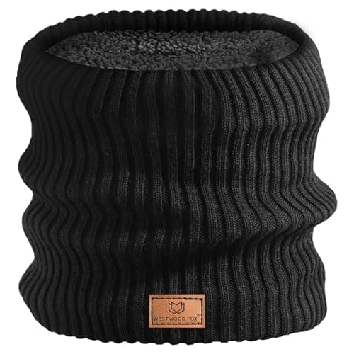WESTWOOD FOX Thermal Fleece Neck Warmer, Warm Windproof Winter Neck Scarf for Men Women, Soft Thick Double Layer Cold Weather Neck Gaiter for Motorbike,Motorcycle,Cycling,Skiing,Snood Scarves, (Black)