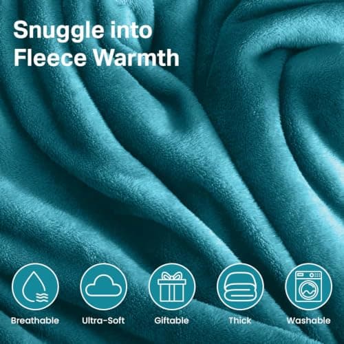 Oxford Homeware Fleece Blanket Sofa Throw Cuddly Reversible Soft Throws for Bed, Couch, Settee, Travel Lightweight and Breathable Blanket fit All Season (Teal, Throw/Single) — view 6