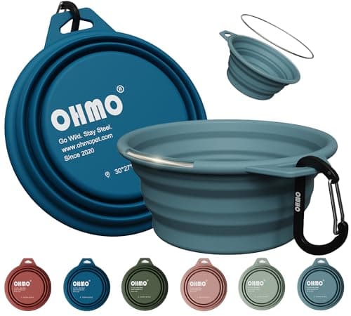 OHMO Collapsible Dog Bowl with Steel Ring, 400ml, 2pcs, Dark&Light Blue