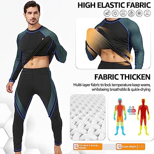 UNIQUEBELLA Mens Thermal Underwear Set Long Sleeve Tops Long Johns Thermal Base Layer Bottom Fleece Lined Quick Drying — view 3