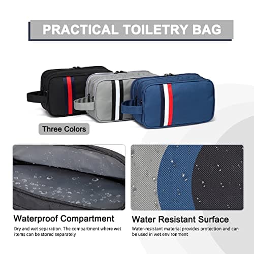 Toiletry Bag, VASCHY Unisex Water Resistant Wash Bag with Three Separate Zipped Compartments Travel Toiletry Bag Cosmetic Bag Portable Shaving Bag Makeup Organizer, Black — view 6
