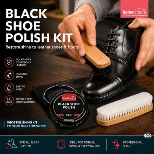 SOL 3pk Black Shoe Polish Kit - Black Boot Polish Kit with 2 Brushes -150ml — view 3