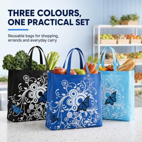 3 Pcs Foldable Shopping Bag Set with Large Capacity, Reusable Shopping Bags — view 2