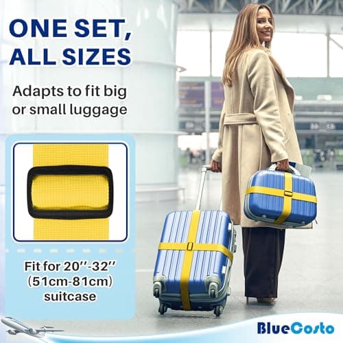 Luggage Straps for Suitcase - Yellow, 1.9m x 5cm, 4 Pack - Strap for Suitcases - TSA Approved by BlueCosto — view 3