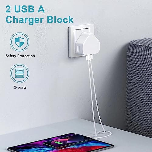 CHARGEWAY Dual Port USB Plug Adapter, 2.1A, Pack of 3, White, UK — view 3