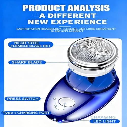 Portable Electric Men Shaver, Wet Dry Trimmer Shaving Machine, Small Face Shaver, Rechargeable Travel Beard Trimmer Detachable Washable Head Portable Pocket Size — view 5