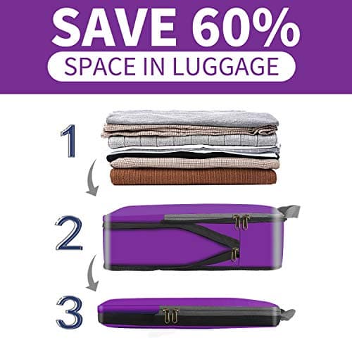 Eono Compression Packing Cubes, Luggage Organiser Set, Extensible Suitcase Organiser, Packing Organisers for Suitcases, Packing Cubes for Travel or Home Storage - Purple, 4 Set — view 5