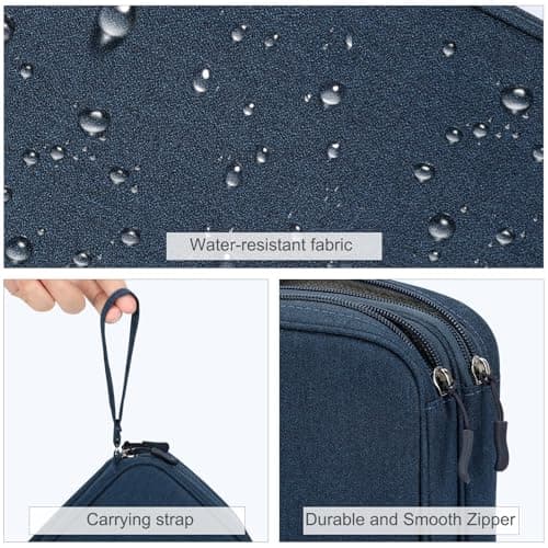 FYY Travel Cable Organiser, Electronics Accessories Bag, Waterproof Tech Storage Pouch, 2-Layer Universal Carry Case for Charger, Power Bank, Hard Drive Large-Navy Blue — view 4