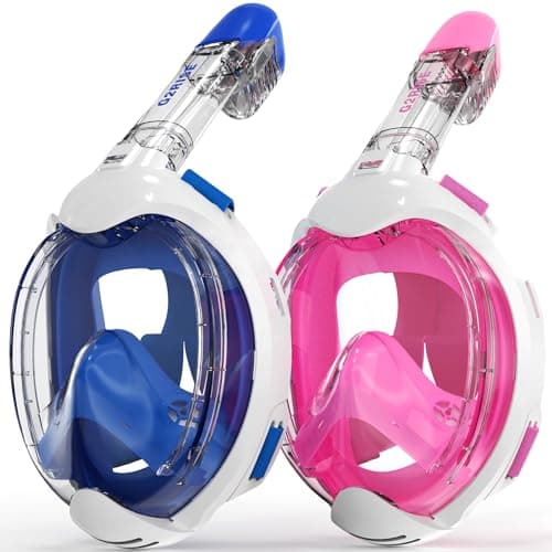 G2RISE Full Face Snorkel Mask Kids Snorkeling Set, 180 Degree Panoramic View, Anti-Fog & Anti-Leak Dry Top Snorkel Set for kids 3-8 (2 Pack)