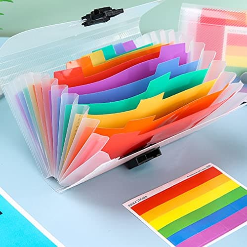 4 Pack A6 Expanding File Folder, 13 Pockets Portable Accordion Document Organiser, Rainbow Expandable Receipt Wallet & Plastic Bill Storage for Office, Home, School — view 3