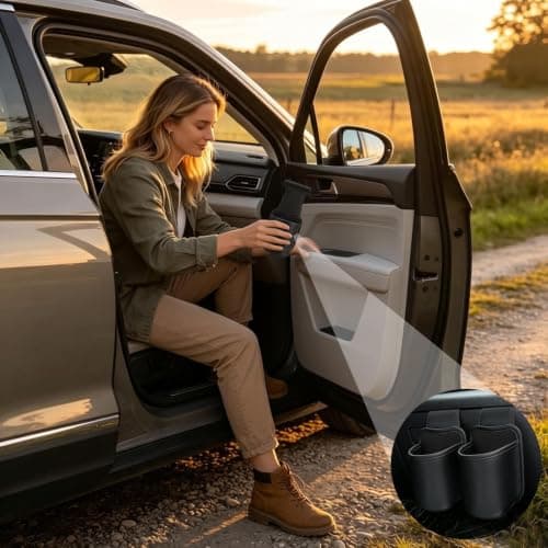 Car Door Cup Holder - PU Leather Organizer | 25x11x10cm Size, Lossless Car — view 2