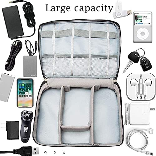 ACOPTON Electronic Organizer, Portable Travel Organizer Bag, Waterproof Electronics Accessories Storage Cases for iPad, Cables, Chargers, Hard Drive, Power Bank, Game Cards (Black) — view 3