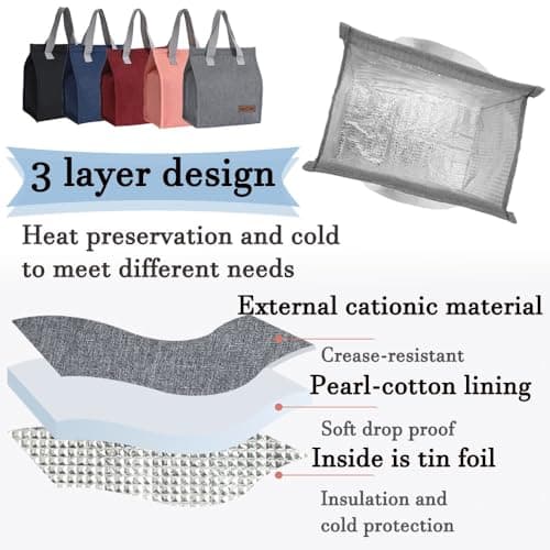 HZYUEKUN Lunch Bags for Women Men, Reusable Insulated Leak-Proof Portable Tote, Waterproof Container for Kids Girls Boys Adults, Thermal Cooler Box Adults Work School Travel Picnic(Wine Red) — view 3