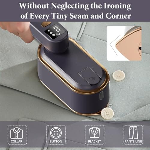 Steam Iron Travel Steamer with LCD Screen, 10S Fast Heat-up 2000W Steamer Clothing with 180° Rotatable Handle, Portable Handheld Clothes Steamer, 3 Steam Levels for Travel, Home, Office (Grey) — view 6