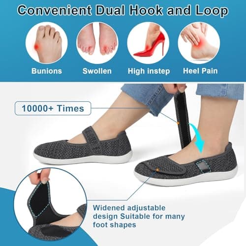 JOINFREE Womens Wide Fit Comfort Walking Shoes Mary Jane Black Grey — view 2