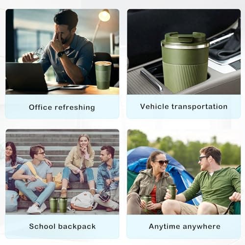 Senshuomy Travel Mug, Insulated Coffee Cup with Leakproof Lid, Reusable Coffee Cups Travel Cup, Stainless Steel thermaol Mug for Hot Cold Drinks (Green 380ml) — view 5