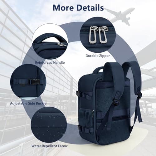 OTAHGK Cabin Bags 40×20×25 for Ryanair Underseat Carry-ons Travel Backpack Hand Luggage Bag Flight Rucksack Casual Daypack School Office Backpack Fit 14 Inch Laptop with USB Charging Port-Blue — view 4