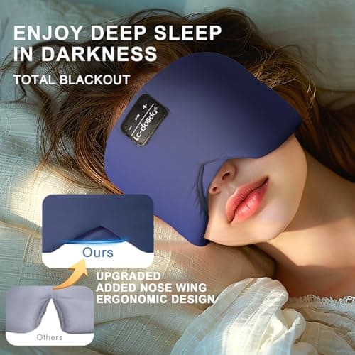 LC-dolida Bluetooth Sleep Mask Headphones,Upgraded Widened Sleep Headphones 100% Blackout Eye Mask Built-in HD Earphones for Men & Women,Adjustable Sleeping Earphones for Side Sleepers Travel — view 2