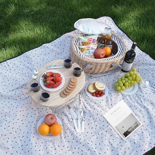 STBoo Picnic Basket for 2, Wicker Basket Set with Table and Cutlery(Stripe) — view 2
