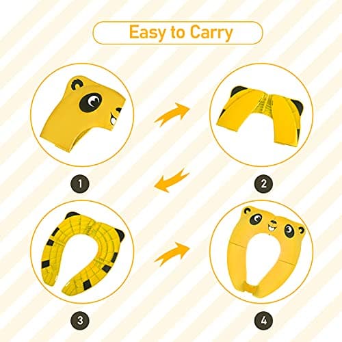 Pejoye Portable Toilet Training Seat for Kids, Foldable Toilet Seat Toddler, Travel Toddler Toilet Seat in ABS Material with 8 Anti Slip Silicon Pads and 1 Carry Bag, Yellow Panda — view 3