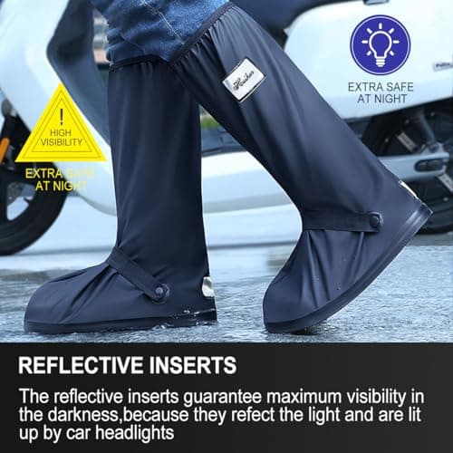 GUDECIUS Overshoes Waterproof Shoe Covers with Reflector PVC Non-Slip Shoe Covers Cycling Shoe Protector Covers for Outdoor Sports Hiking Climbing Camping Travel (2XL,Black) — view 2
