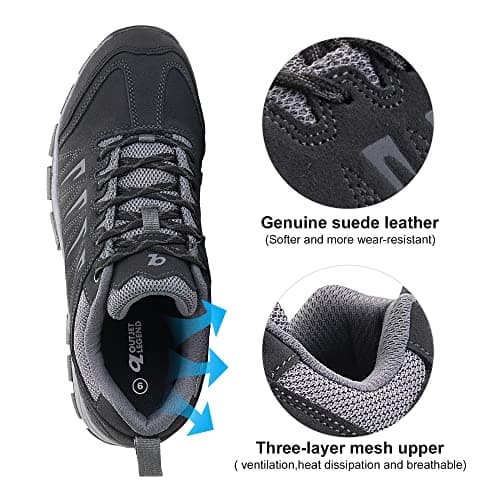 OL OUTJET LEGEND Men's Waterproof Hiking Shoes Comfortable Leather Walking Shoes Anti Slip Outdoor Shoes Black — view 5
