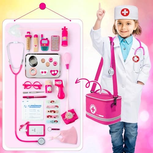 EFO SHM Doctors Set for Kids Age 3+, Kids Medical Kit with Realistic Stethoscope, Wooden Doctor Playset, Costume, Pretend Play Educational Toy Gift — view 4
