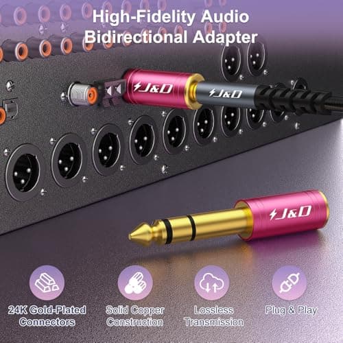 J&D 5-Pack 1/4 to 1/8 Headphone Adapter, 6.35 mm to 3.5 mm Stereo TRS Male to Female, Gold-Plated 3.5mm Plug Jack Connector for Guitar, Amp, Keyboard, Bass, Red — view 3