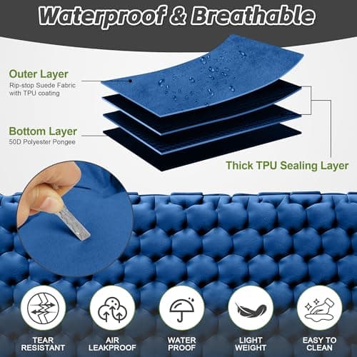 HiiPeak Double Sleeping Pad for Camping - Suede Top Camping Mattress with Pillow, Built-in Foot Pump, Compact Inflatable 2-Person Portable Mat for Backpacking, Hiking, Car Traveling, Beach, Tent — view 3