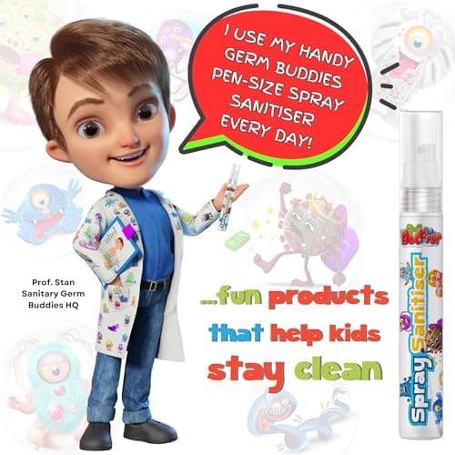 Germ Buddies Hand Sanitizer Spray Pen – 75% Alcohol, Gentle Formula, Kid-Friendly & Portable Antiseptic | Kills 99.9% Germs, Cute Clip-On Perfect for Pockets — view 4