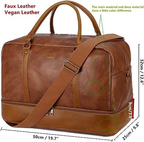 BAOSHA Faux Leather Travel Holdall Carry On Weekender Bag Overnight Travel Duffel Tote Bags for Men and Women with Shoe Compartment HB-38 (Brown) — view 2