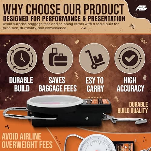 AHG Pack of 2 Portable Luggage Scales 32kg/75lb – Compact Handheld Travel Weighing Scales with Built-In Tape Measure – Lightweight Suitcase Weight Checker for Flights, Travel Bags & Parcels — view 5