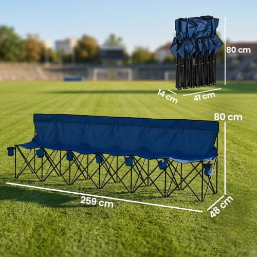 Outsunny 6 Seater Folding Bench Portable Chair Metal Frame Cup Holder Blue — view 3