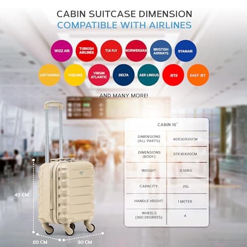 Flight Knight 40x30x20 Cabin Bag for Wizz Air, Carry On Suitcase for Over 100 Airlines, Maximum Size for Vueling, Lightweight Small Durable Cabin Bag, ABS Hard Shell, 10 KG Hand Luggage — view 3