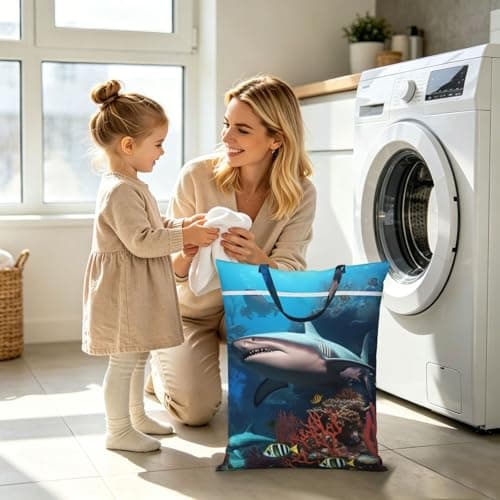 Submarine Shark Coral Travel Laundry Bag With Handle, 2pcs Large Waterproof Dirty Clothes Bags With Zipper, Foldable Swimsuit Workout Bag Washable Wet Clothes Storage Organizer For Dorm — view 6