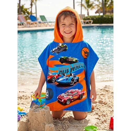 SRV Hub Hot Wheels Kids Hooded Towel Poncho 120x60cm | Boys Bathrobe for Swimming Pool, Surf & Beach | Soft Cotton Changing Towel for Ages 3-6 | Summer Car-Themed Fun — view 5