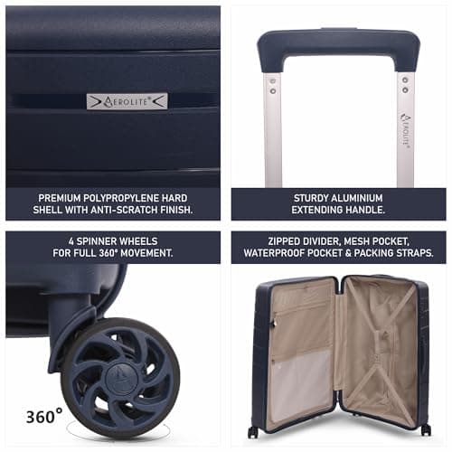 Aerolite Large 28in 100L Polypropylene Hard Shell 8 Wheel Spinner Suitcase — view 3