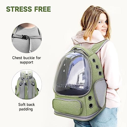 Cawypety Expandable Cat Backpack,Cat Bubble Backpack Carrier for Carrying Cats, Pets and Small Dogs,Airline-Approved,Designed for Travel, Hiking, Walking,Car (Green.) — view 5