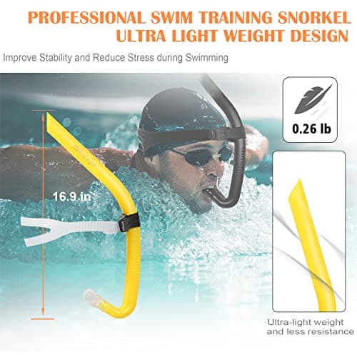 FalinLego Swim Snorkel for Lap Swimming, Swim Training Snorkel Front Mounted Training Gear with Comfortable Head Pads and Food-Grade Silicone Mouthpiece for Pool Open Water, Adult (Yellow) — view 5