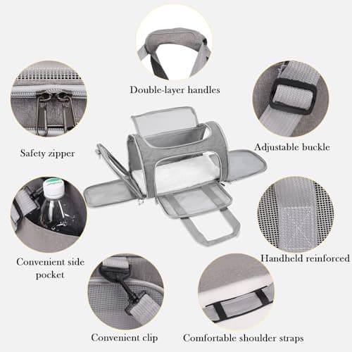 Soft Sided Cat Carrier, Pet Travel Bag, Collapsible Pet Carrier, Multi-Entry Design with Breathable Mesh & Padded Shoulder Strap for Cats/Dogs/Pets, up to 14.5 lbs (Grey) — view 3