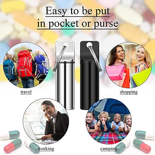 DRERIO 3 pcs Small Pill Boxes Organiser Metal Pill Boxes Travel Pocket Pill Case Round Keyring Pill Holder Waterproof Capsules Portable Pill Container for Outdoor Travel — view 6