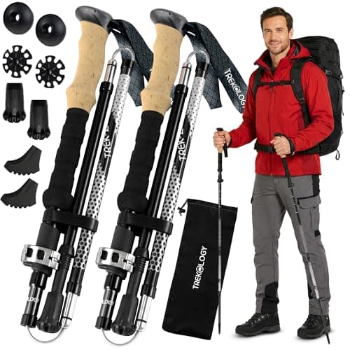 Trekology TREK-Z Walking Poles - Foldable Trekking Poles for Men & Women - Adjustable Nordic Walking Sticks, Hiking Sticks & Collapsible Hiking Gear