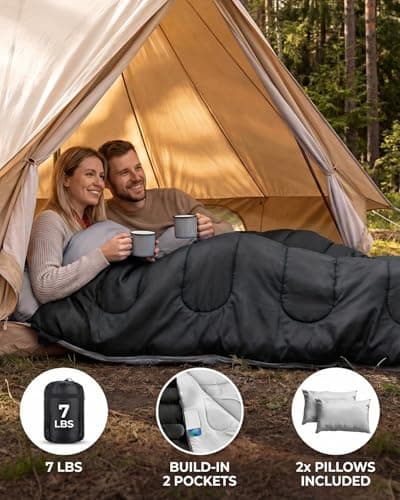 Maraiss 4 Season Camping Sleeping Bag, King Size Double Sleeping Bag with Pillow for Adults, Featuring Internal Pocket for Indoor & Outdoor Adventures Black — view 3