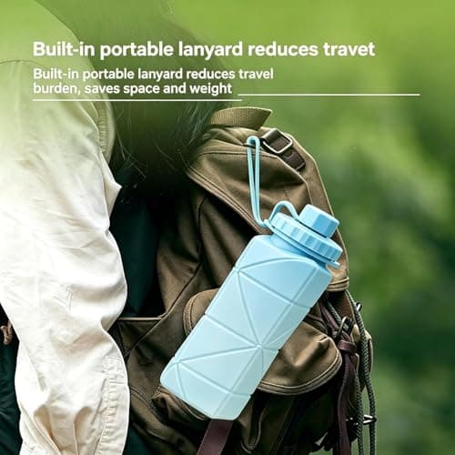 BAISEBAOFU Silicone Collapsible Foldable Water Bottle 620ml Reusable Portable Leak Proof Sports Bottle for Camping Hiking Gym Cycling Travel Running (Blue) — view 2